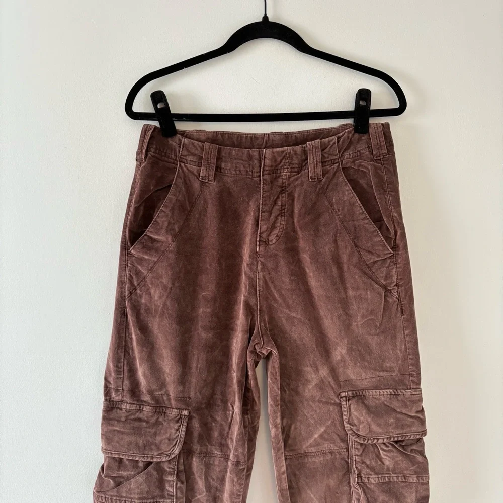 Free People Hard Crushin Plush Cargo Pants Chocolate Merlot Ankle Bottoms Brown